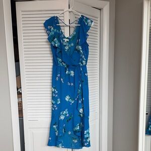 Floral Blue faux Wrap Dress
